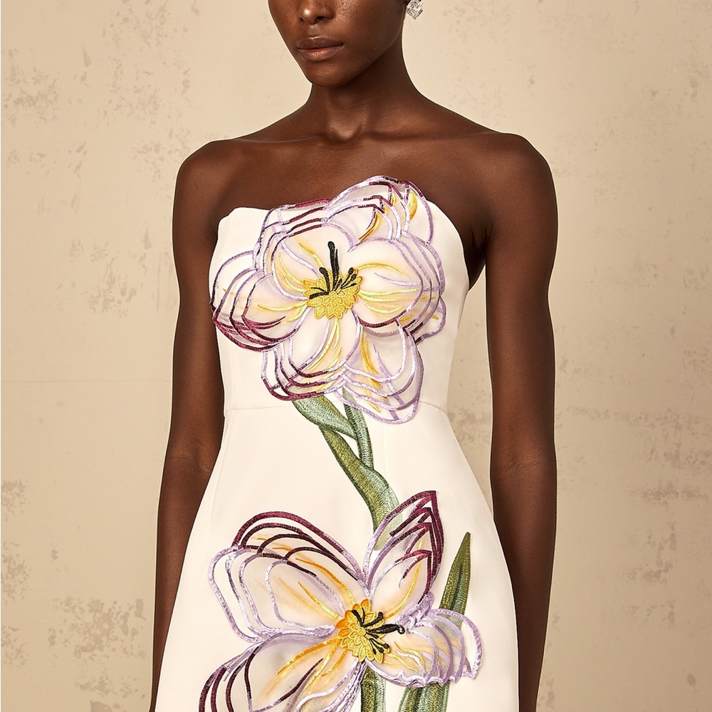 Irène White Off-Shoulder Sequin Floral Embroidered Mini Dress
